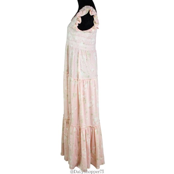 LoveShackFancy Women's "Chessie" Ballet Pink Floral Smocked Maxi Dress - Picture 7 of 12